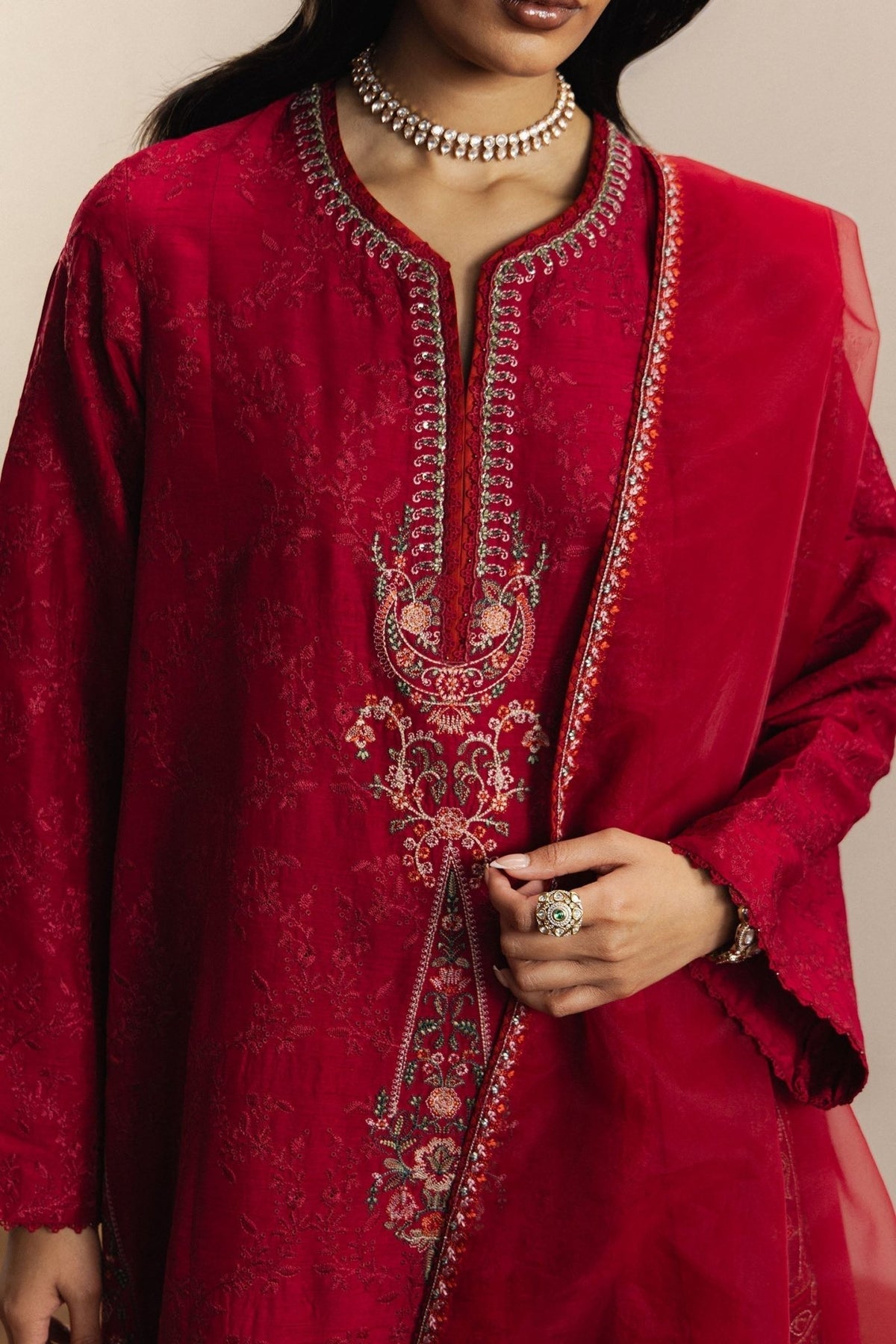 Zara Shahjahan | Eid Festive 26 | Aarzina-Brand:Zara Shahjahan-Type:Ladies Clothes-Red-Medium Raw Silk-House of Maryam- Buy in UK, USA