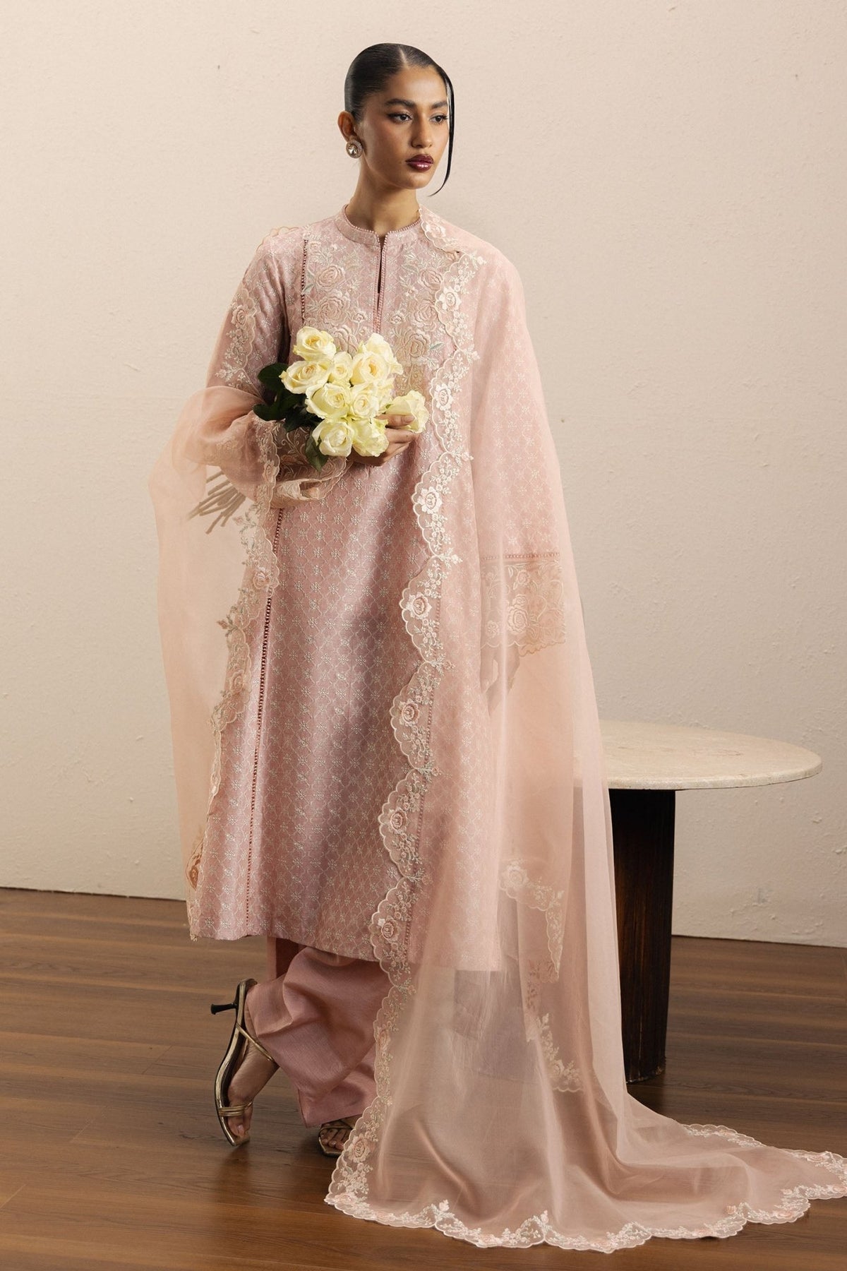 Zara Shahjahan | Eid Festive 26 | Gulkaar-Brand:Zara Shahjahan-Type:Ladies Clothes-Light Pink-Raw Silk-House of Maryam- Buy in UK, USA