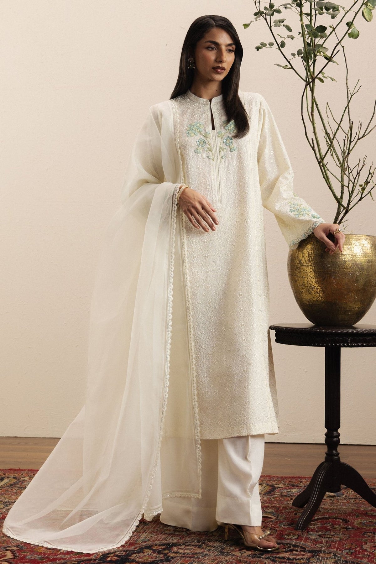 Zara Shahjahan | Eid Festive 26 | Gulshaam-Brand:Zara Shahjahan-Type:Ladies Clothes-Off White-Raw Silk-House of Maryam- Buy in UK, USA
