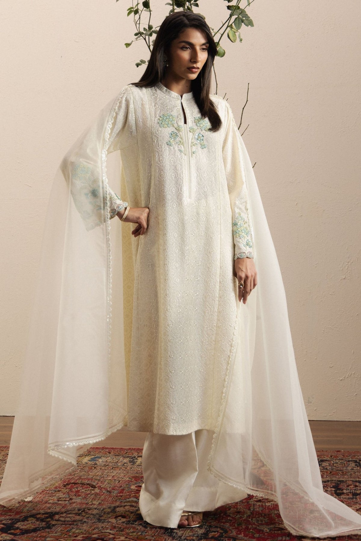 Zara Shahjahan | Eid Festive 26 | Gulshaam-Brand:Zara Shahjahan-Type:Ladies Clothes-Off White-Raw Silk-House of Maryam- Buy in UK, USA