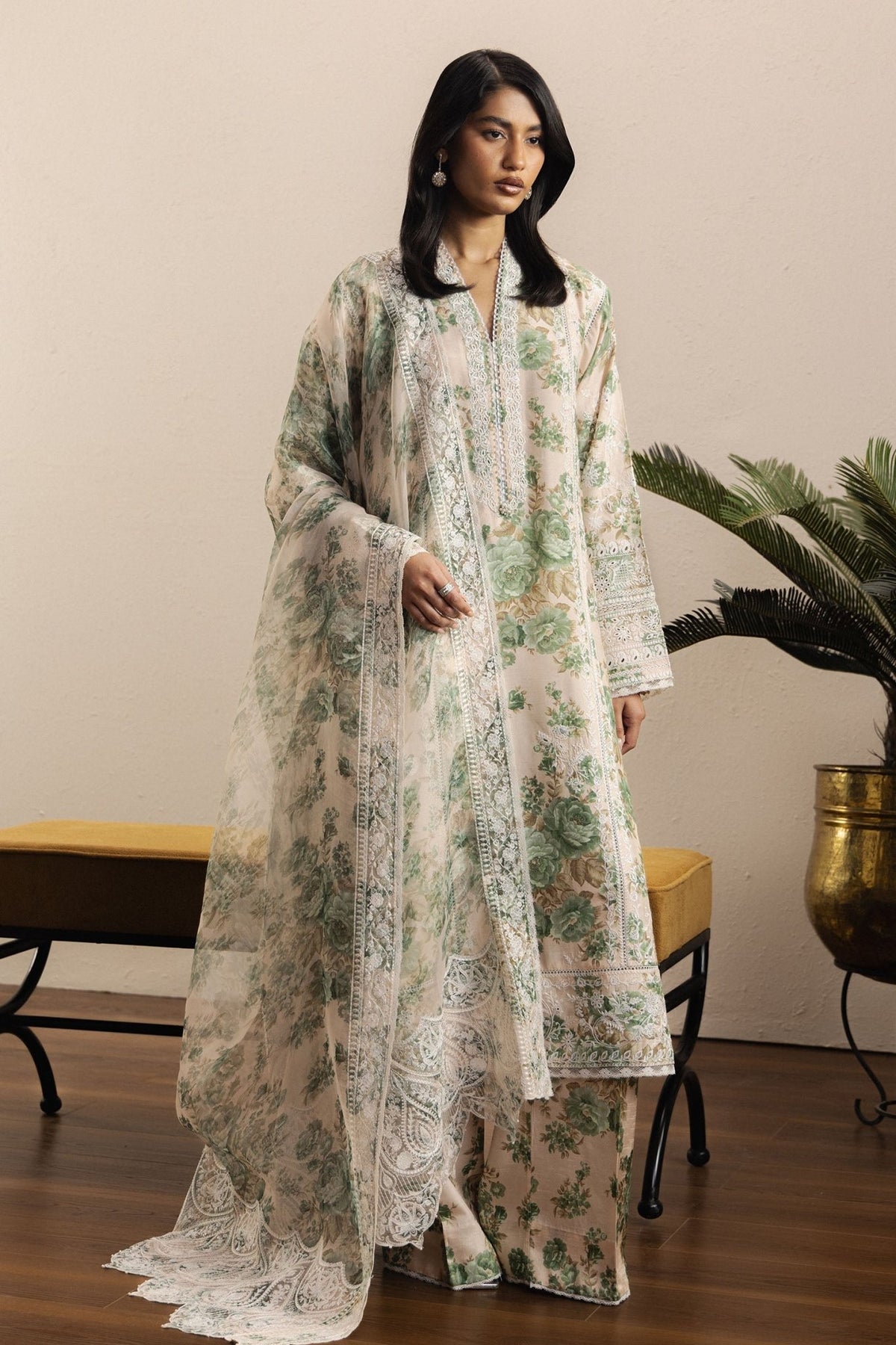 Zara Shahjahan | Eid Festive 26 | Husnara-Brand:Zara Shahjahan-Type:Ladies Clothes-Ivory-Medium Raw Silk-House of Maryam- Buy in UK, USA