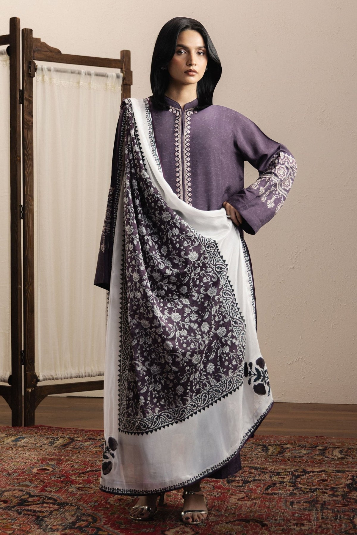Zara Shahjahan | Eid Festive 26 | Lehja-Brand:Zara Shahjahan-Type:Ladies Clothes-Deep Violet-Silk Karandi-House of Maryam- Buy in UK, USA