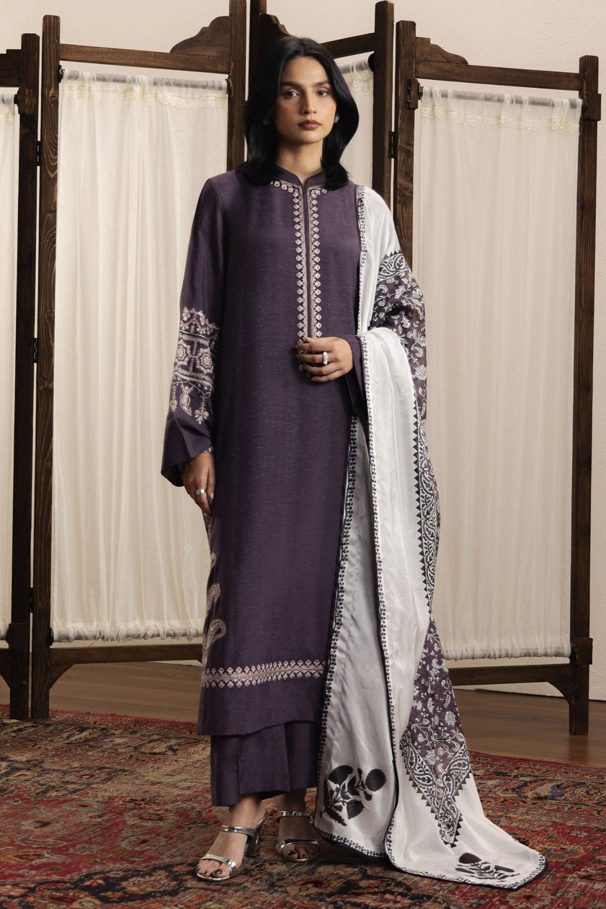 Zara Shahjahan | Eid Festive 26 | Lehja-Brand:Zara Shahjahan-Type:Ladies Clothes-Deep Violet-Silk Karandi-House of Maryam- Buy in UK, USA