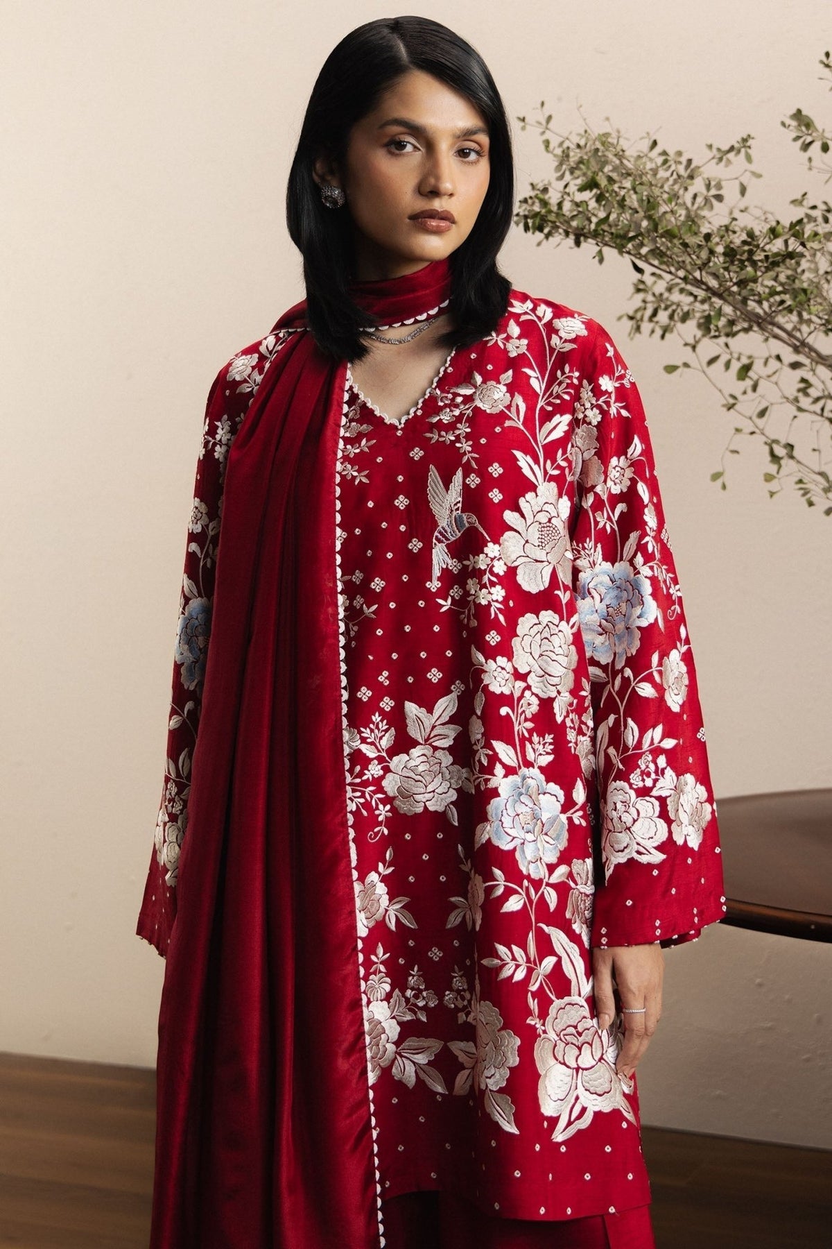 Zara Shahjahan | Eid Festive 26 | Mahfila-Brand:Zara Shahjahan-Type:Ladies Clothes-Ruby Red-Silk-House of Maryam- Buy in UK, USA