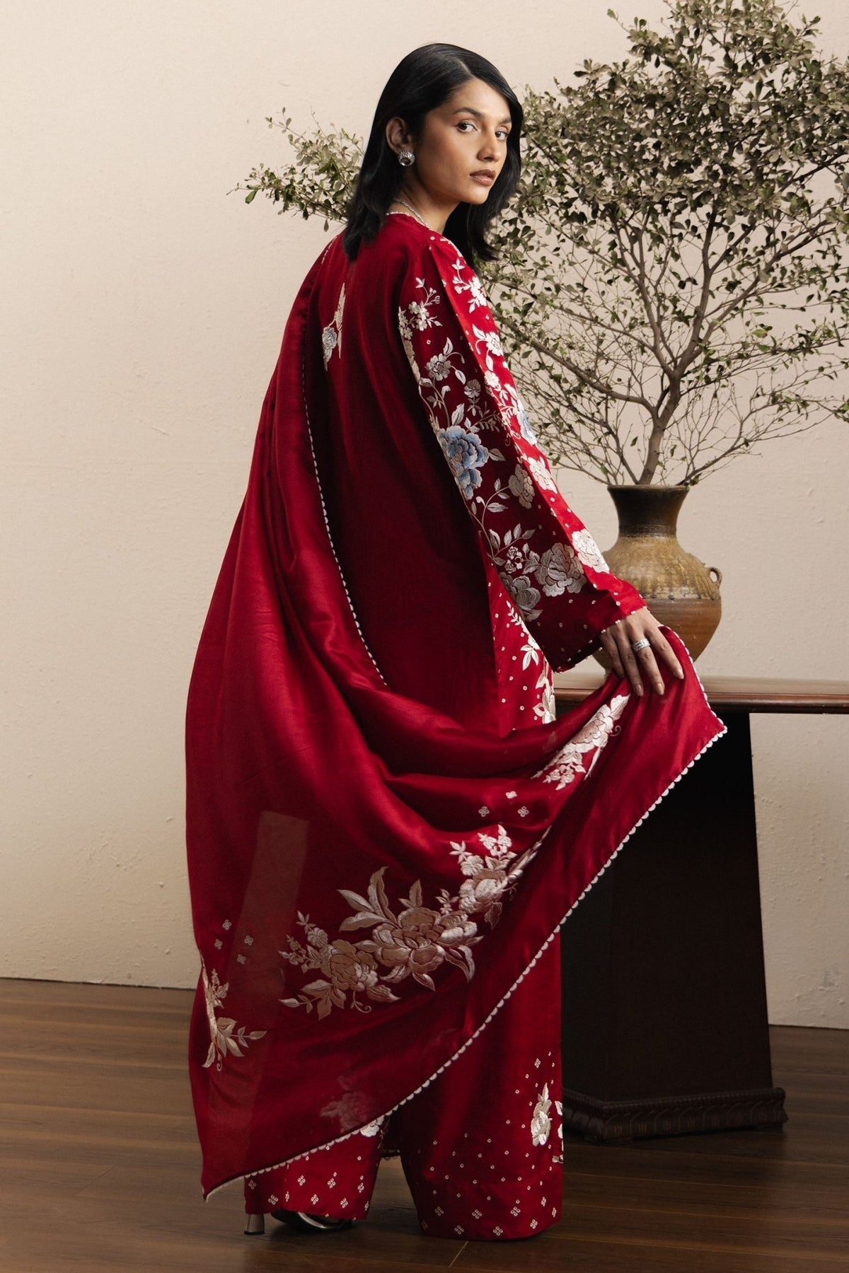 Zara Shahjahan | Eid Festive 26 | Mahfila-Brand:Zara Shahjahan-Type:Ladies Clothes-Ruby Red-Silk-House of Maryam- Buy in UK, USA