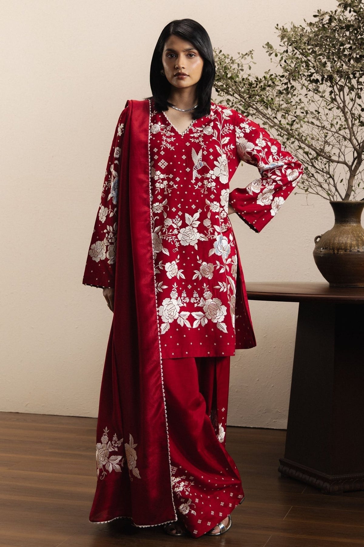 Zara Shahjahan | Eid Festive 26 | Mahfila-Brand:Zara Shahjahan-Type:Ladies Clothes-Ruby Red-Silk-House of Maryam- Buy in UK, USA