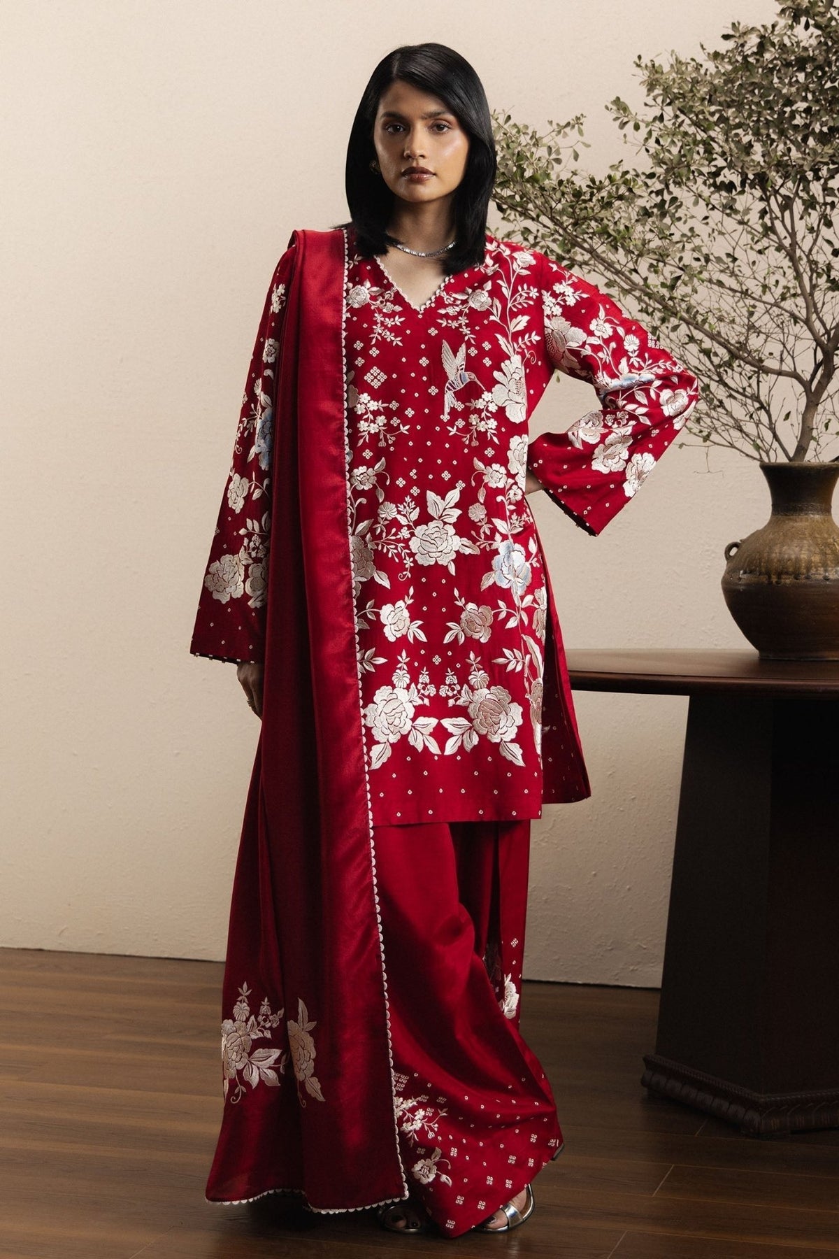 Zara Shahjahan | Eid Festive 26 | Mahfila-Brand:Zara Shahjahan-Type:Ladies Clothes-Ruby Red-Silk-House of Maryam- Buy in UK, USA