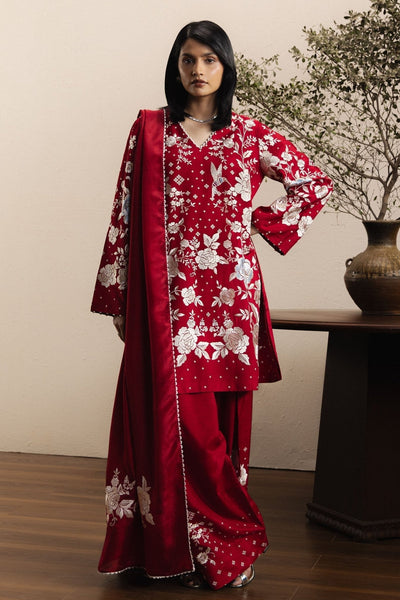 Zara Shahjahan | Eid Festive 26 | Mahfila-Brand:Zara Shahjahan-Type:Ladies Clothes-Ruby Red-Silk-House of Maryam- Buy in UK, USA