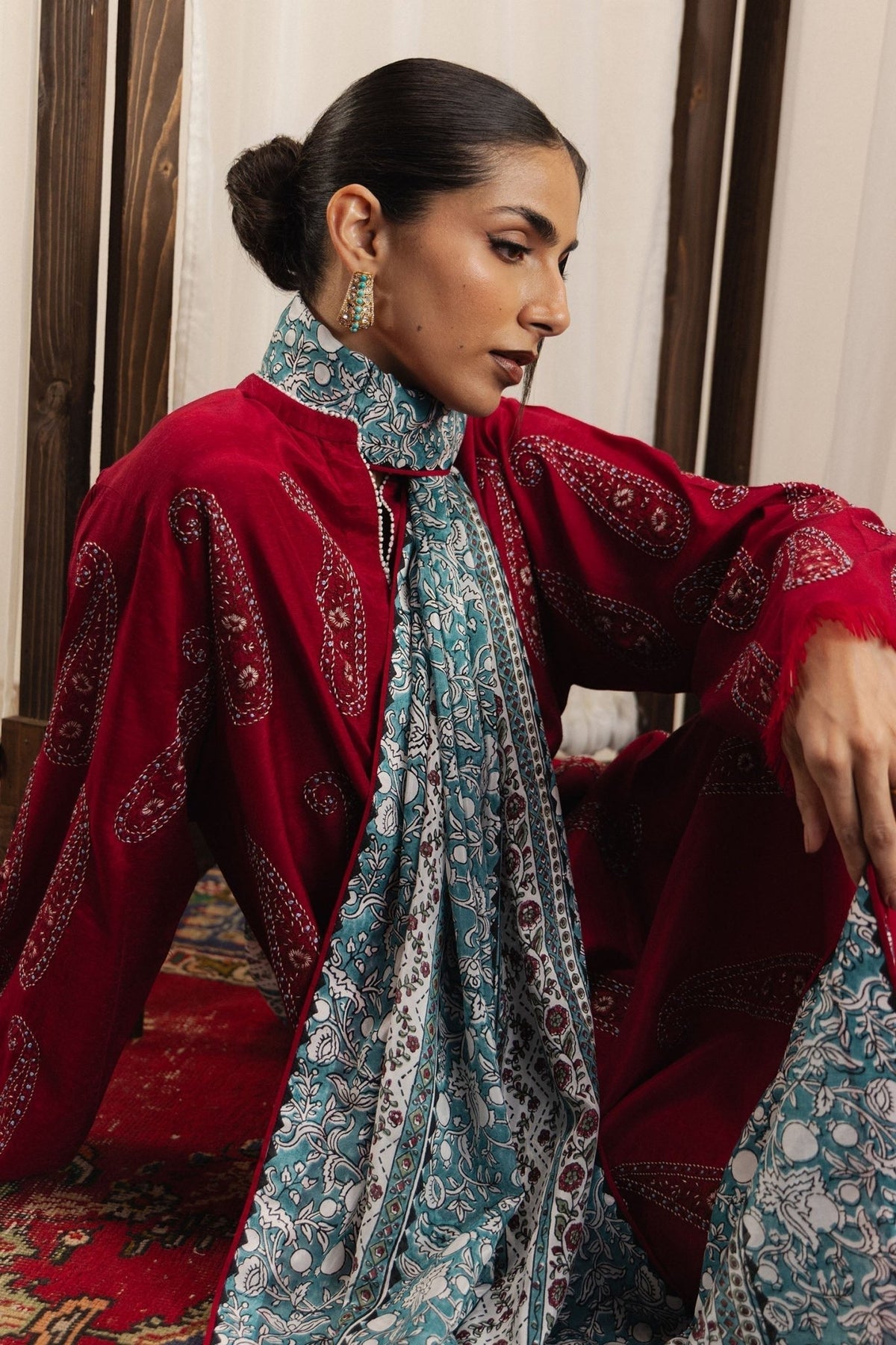 Zara Shahjahan | Eid Festive 26 | Mehria-Brand:Zara Shahjahan-Type:Ladies Clothes-Maroon-Silk Karandi-House of Maryam- Buy in UK, USA