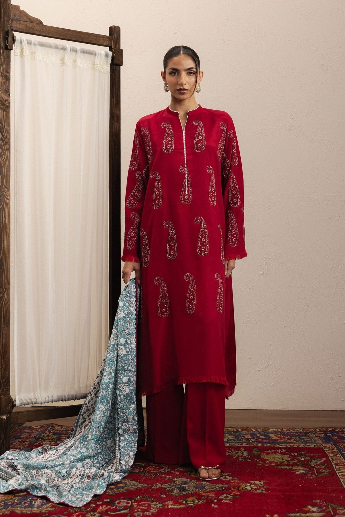 Zara Shahjahan | Eid Festive 26 | Mehria-Brand:Zara Shahjahan-Type:Ladies Clothes-Maroon-Silk Karandi-House of Maryam- Buy in UK, USA