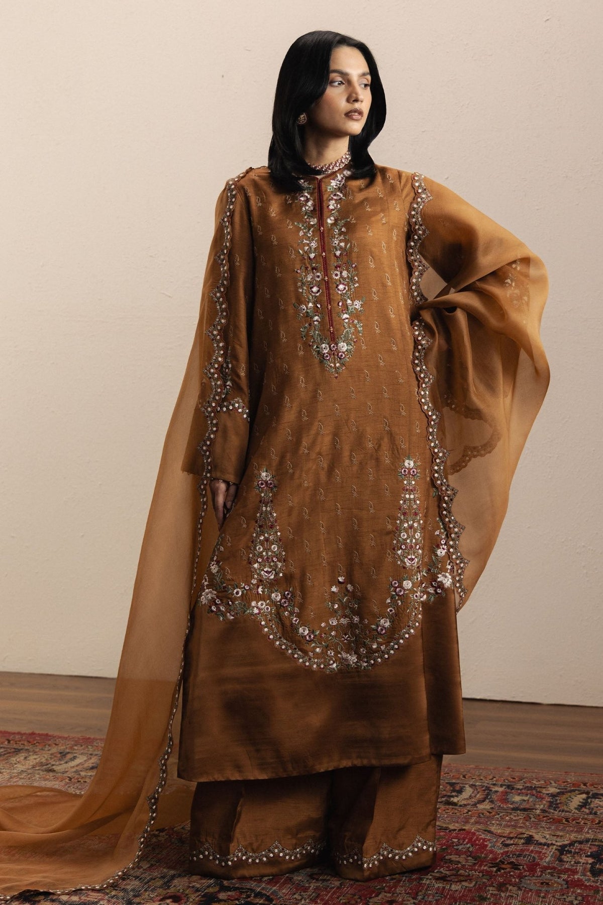 Zara Shahjahan | Eid Festive 26 | Munawwar-Brand:Zara Shahjahan-Type:Ladies Clothes-Regal Gold-Medium Raw Silk-House of Maryam- Buy in UK, USA
