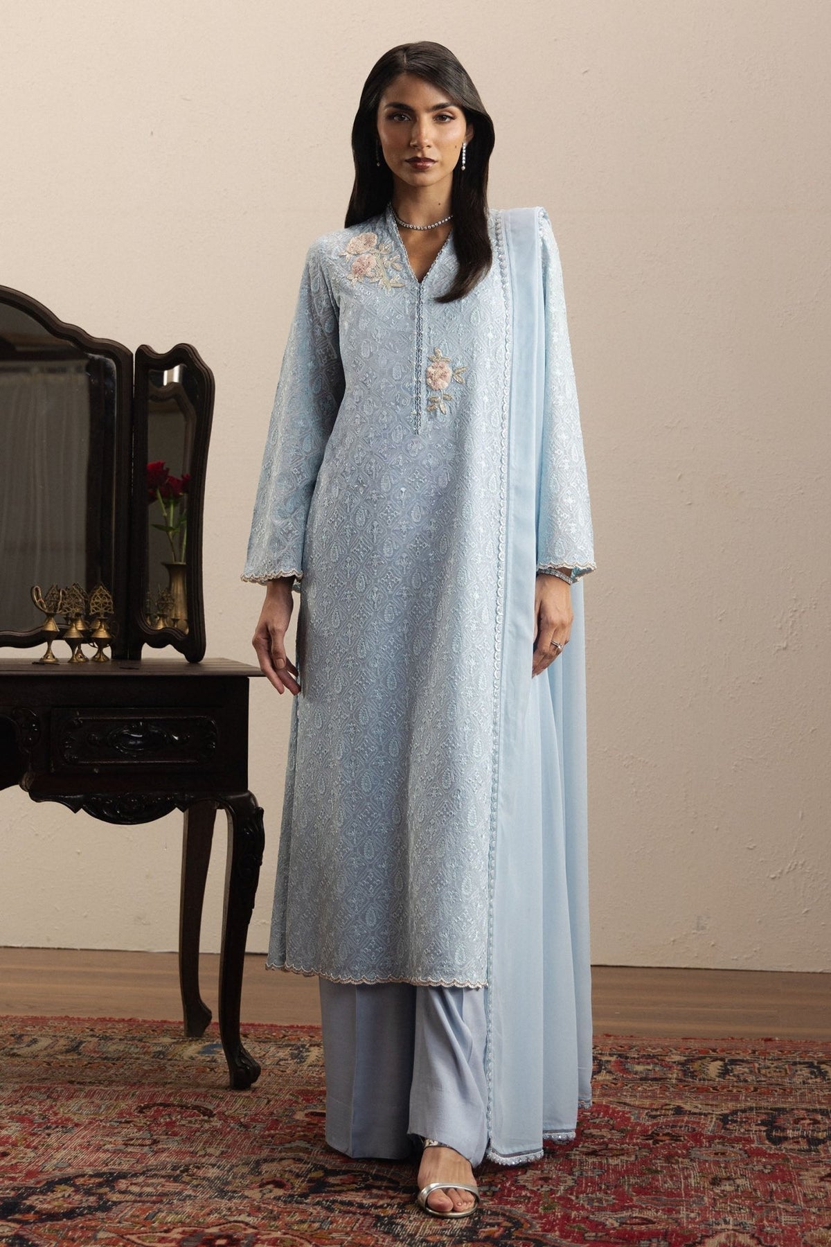 Zara Shahjahan | Eid Festive 26 | Nayla-Brand:Zara Shahjahan-Type:Ladies Clothes-Misty Blue-Georgette Chiffon-House of Maryam- Buy in UK, USA