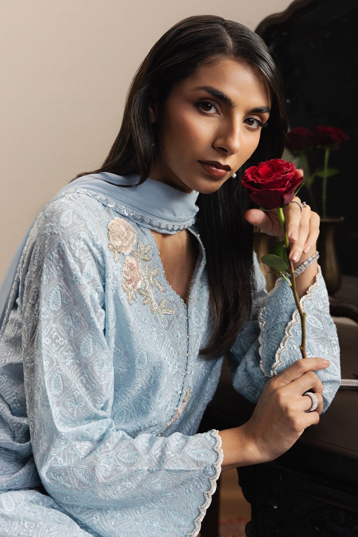 Zara Shahjahan | Eid Festive 26 | Nayla-Brand:Zara Shahjahan-Type:Ladies Clothes-Misty Blue-Georgette Chiffon-House of Maryam- Buy in UK, USA