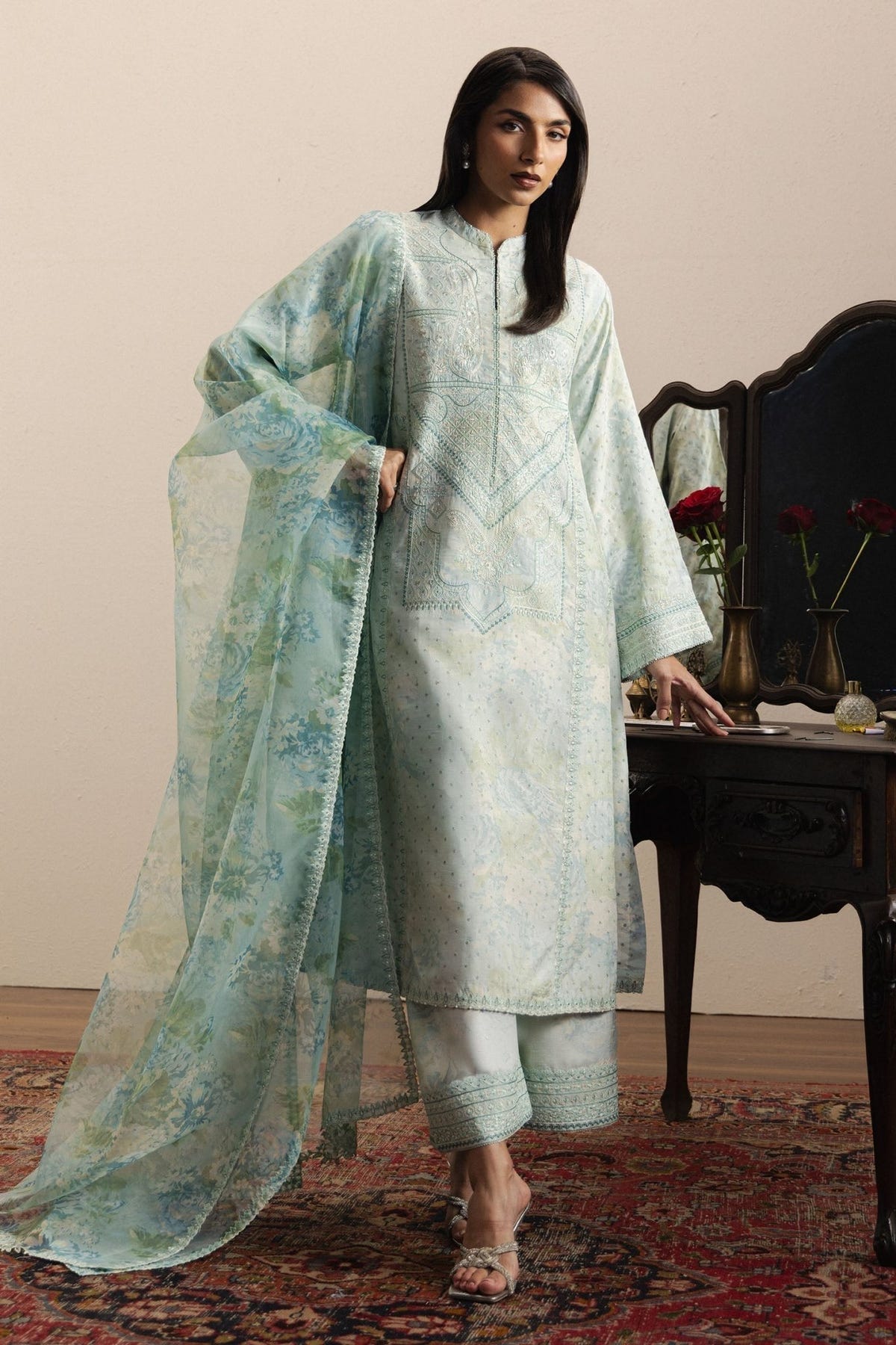 Zara Shahjahan | Eid Festive 26 | Nazish-Brand:Zara Shahjahan-Type:Ladies Clothes-Mint-Raw Silk-House of Maryam- Buy in UK, USA