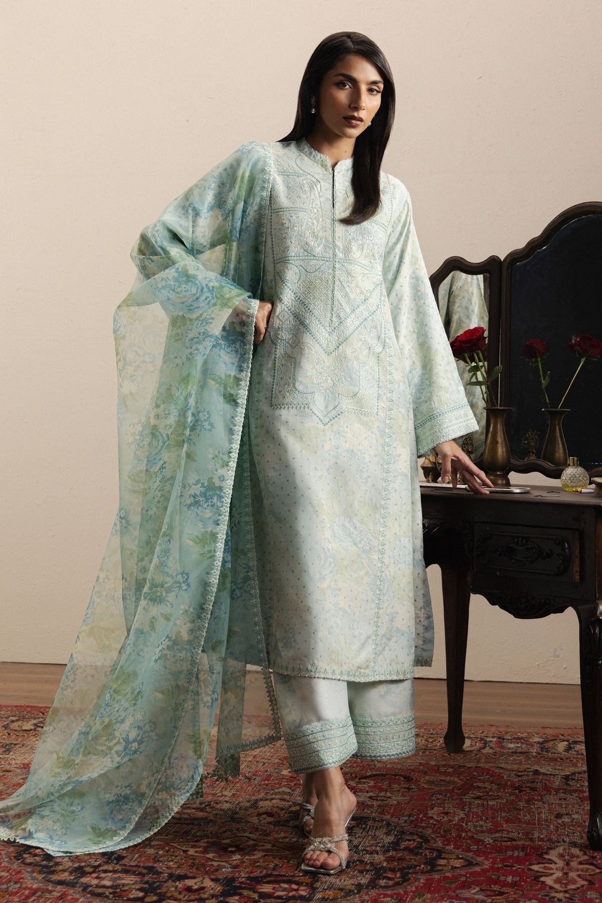 Zara Shahjahan | Eid Festive 26 | Nazish-Brand:Zara Shahjahan-Type:Ladies Clothes-Mint-Raw Silk-House of Maryam- Buy in UK, USA