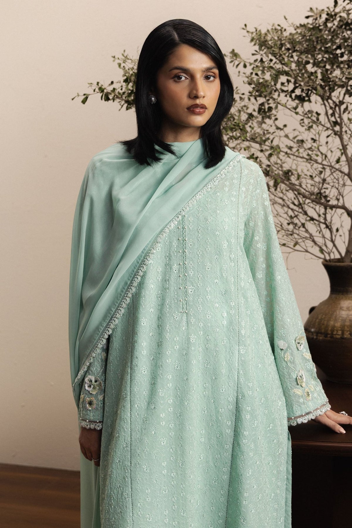 Zara Shahjahan | Eid Festive 26 | Nazneen-Brand:Zara Shahjahan-Type:Ladies Clothes-Mint-Georgette Chiffon-House of Maryam- Buy in UK, USA