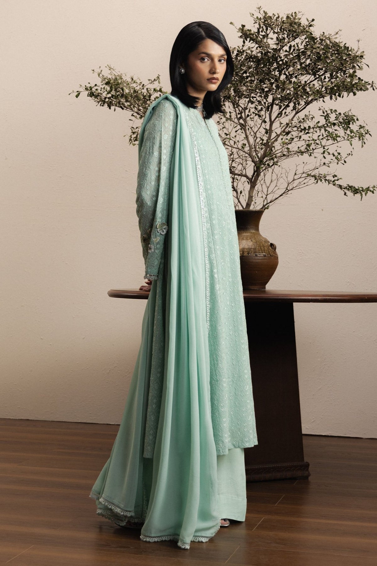 Zara Shahjahan | Eid Festive 26 | Nazneen-Brand:Zara Shahjahan-Type:Ladies Clothes-Mint-Georgette Chiffon-House of Maryam- Buy in UK, USA