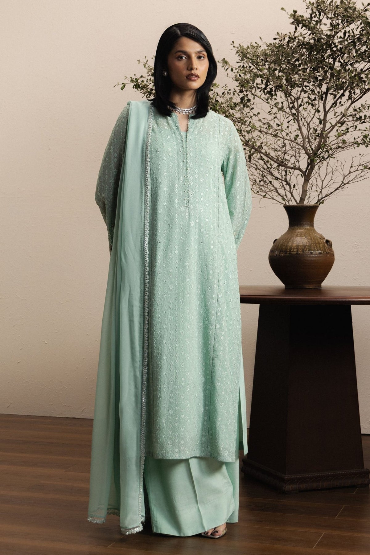 Zara Shahjahan | Eid Festive 26 | Nazneen-Brand:Zara Shahjahan-Type:Ladies Clothes-Mint-Georgette Chiffon-House of Maryam- Buy in UK, USA