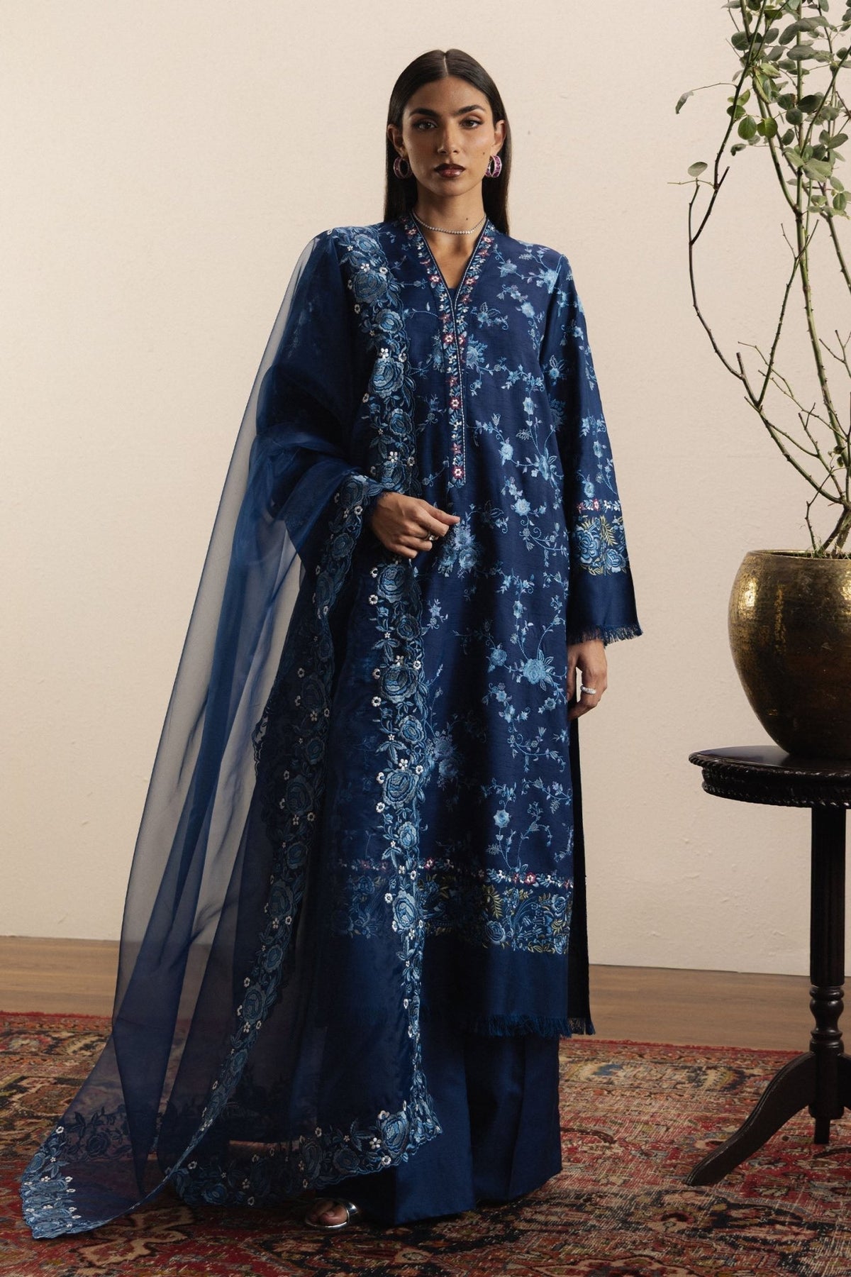 Zara Shahjahan | Eid Festive 26 | Neelzar-Brand:Zara Shahjahan-Type:Ladies Clothes-Midnight Blue-Medium Raw Silk-House of Maryam- Buy in UK, USA