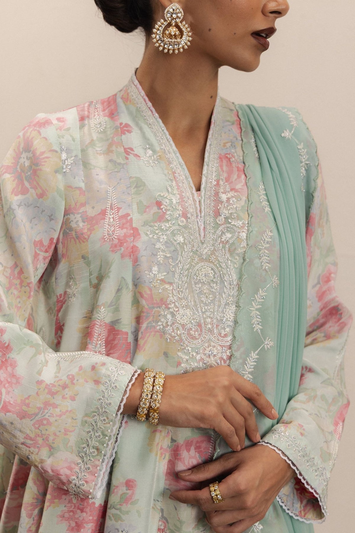 Zara Shahjahan | Eid Festive 26 | Noor-Brand:Zara Shahjahan-Type:Ladies Clothes-Mint-Raw Silk-House of Maryam- Buy in UK, USA