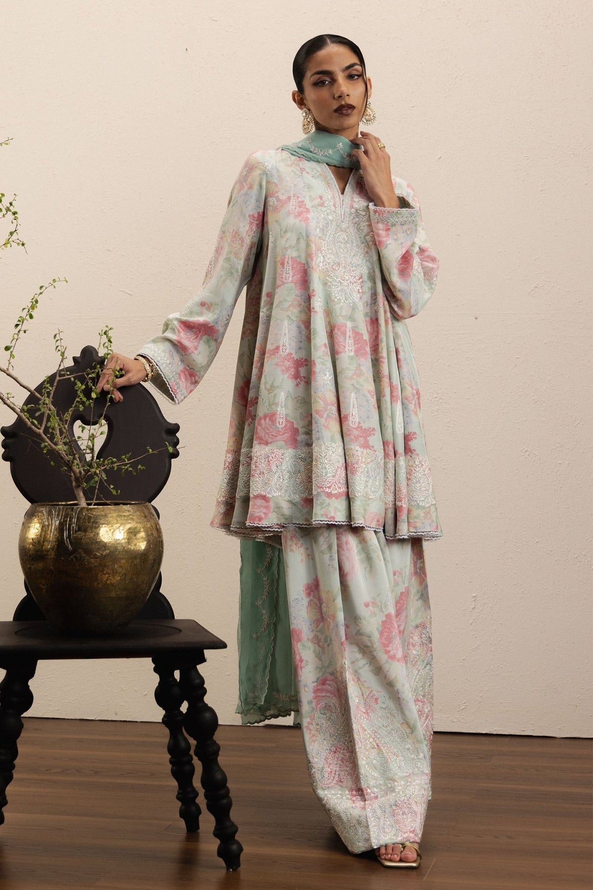 Zara Shahjahan | Eid Festive 26 | Noor-Brand:Zara Shahjahan-Type:Ladies Clothes-Mint-Raw Silk-House of Maryam- Buy in UK, USA