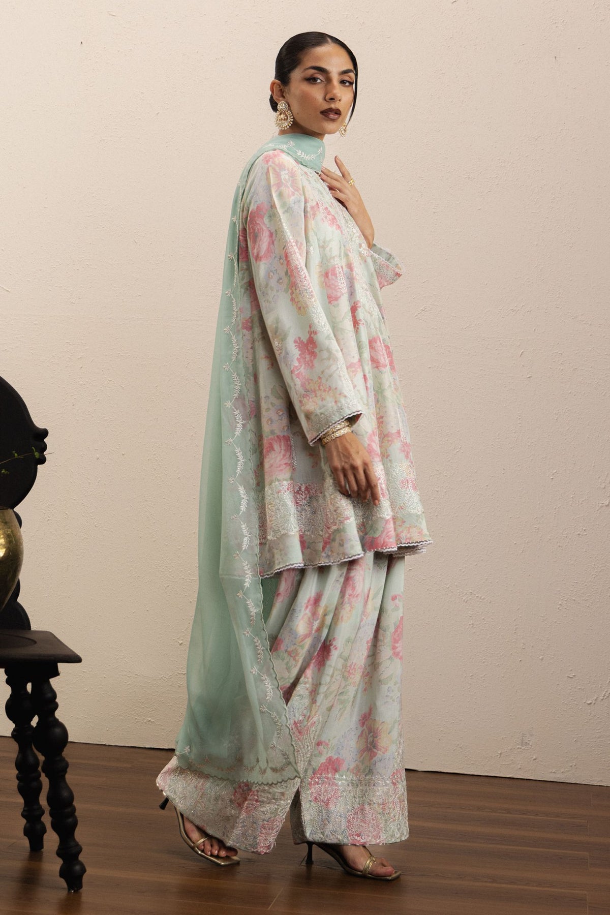 Zara Shahjahan | Eid Festive 26 | Noor-Brand:Zara Shahjahan-Type:Ladies Clothes-Mint-Raw Silk-House of Maryam- Buy in UK, USA