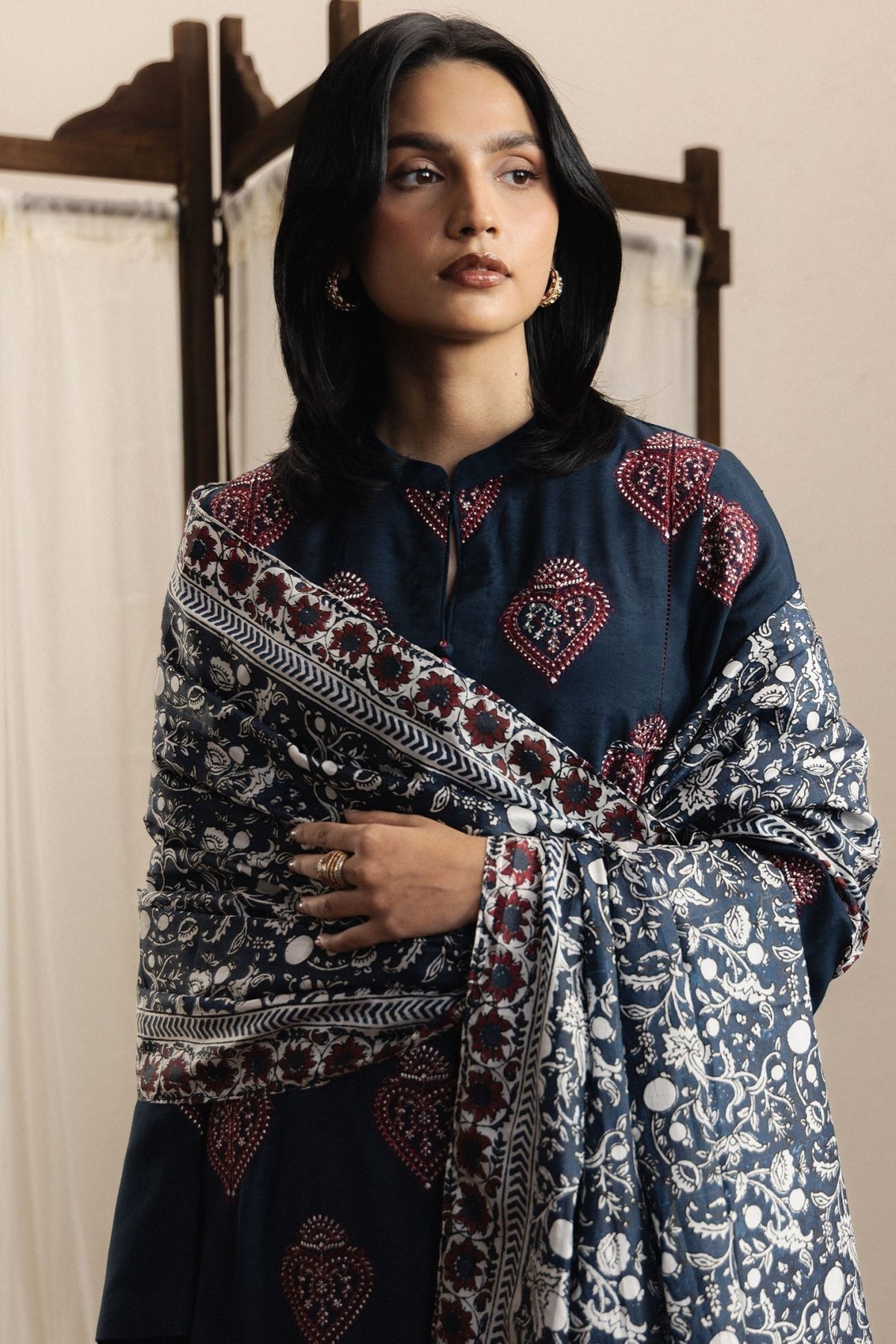 Zara Shahjahan | Eid Festive 26 | Noorbahar-Brand:Zara Shahjahan-Type:Ladies Clothes-Dark Navy Blue-Silk Karandi-House of Maryam- Buy in UK, USA
