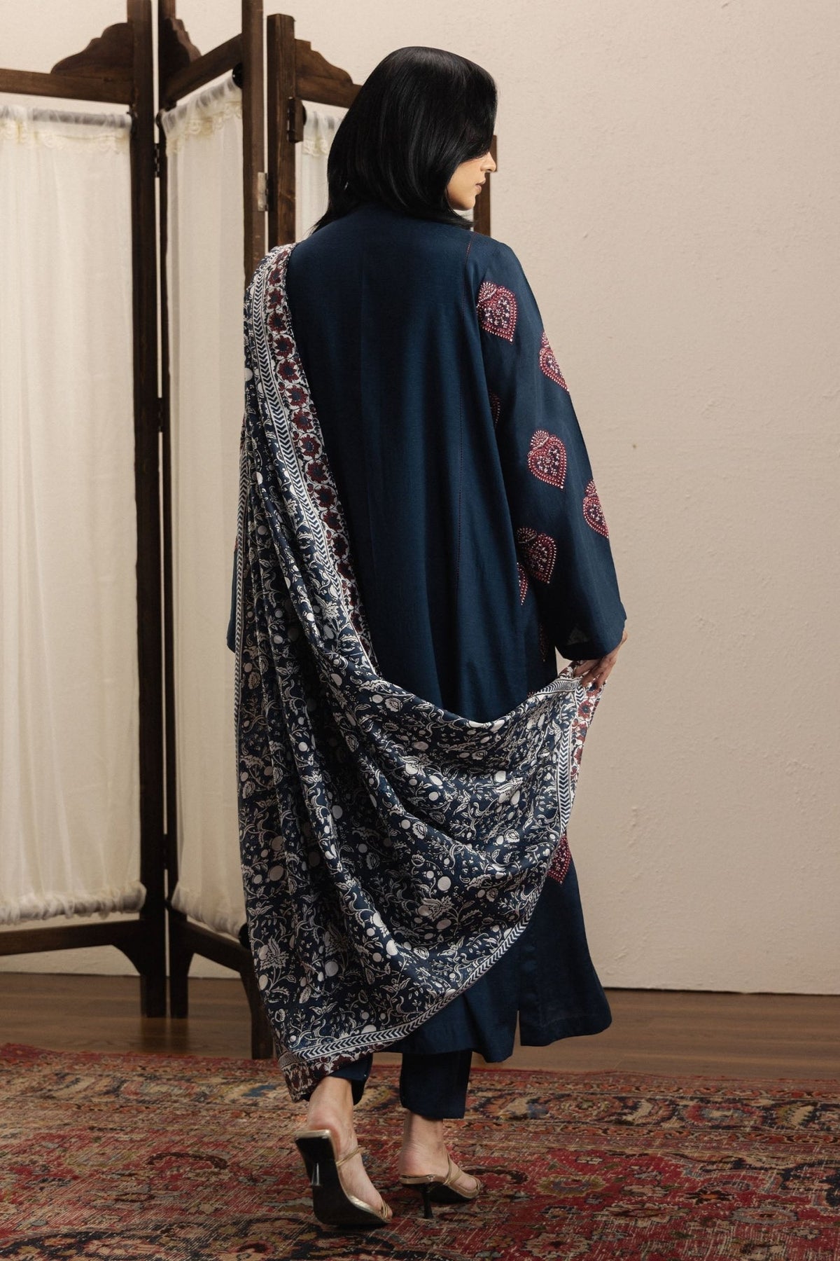 Zara Shahjahan | Eid Festive 26 | Noorbahar-Brand:Zara Shahjahan-Type:Ladies Clothes-Dark Navy Blue-Silk Karandi-House of Maryam- Buy in UK, USA