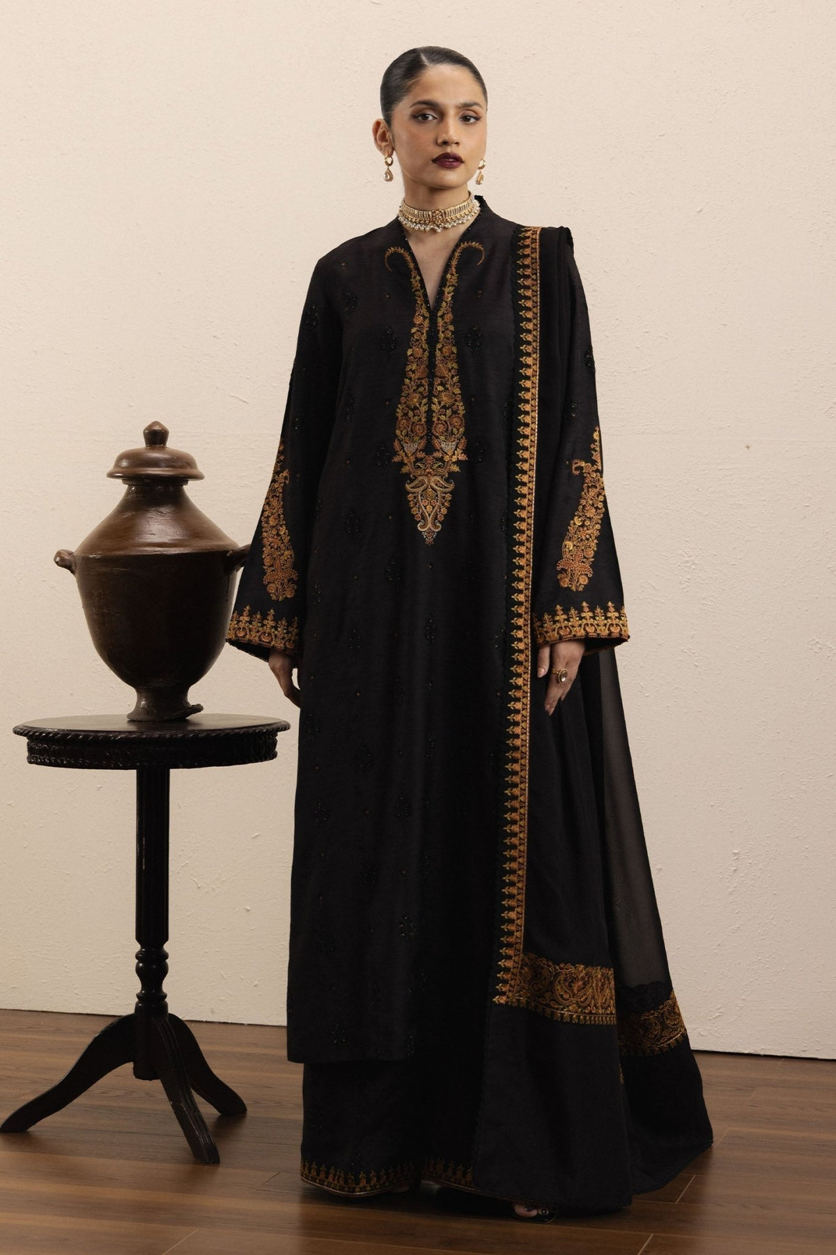 Zara Shahjahan | Eid Festive 26 | Raat Rang-Brand:Zara Shahjahan-Type:Ladies Clothes-Black-Raw Silk-House of Maryam- Buy in UK, USA