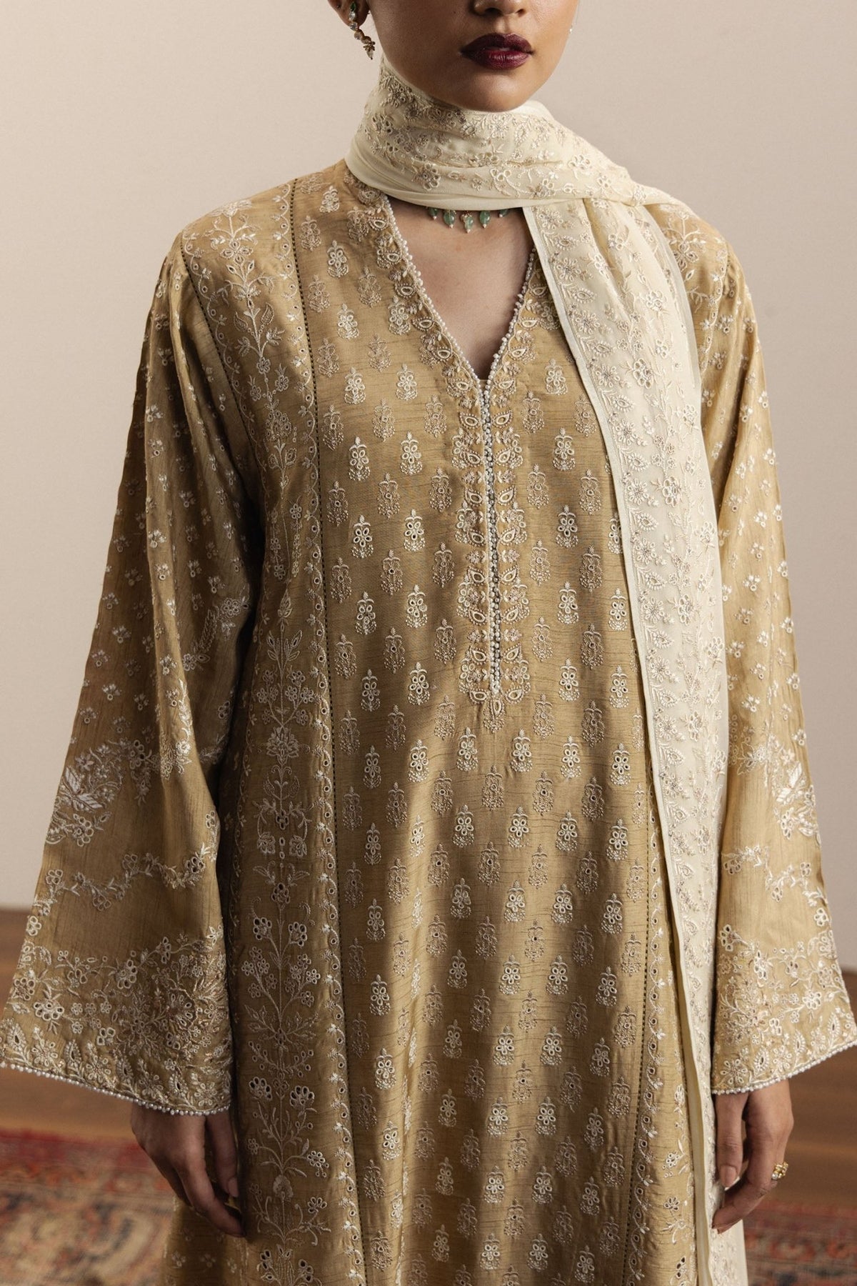 Zara Shahjahan | Eid Festive 26 | Zarreen-Brand:Zara Shahjahan-Type:Ladies Clothes-Coral Gold-Medium Raw Silk-House of Maryam- Buy in UK, USA