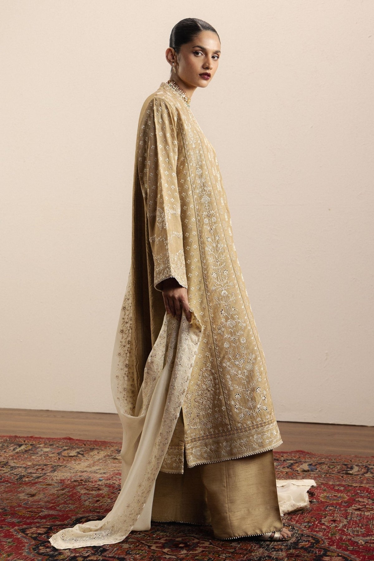 Zara Shahjahan | Eid Festive 26 | Zarreen-Brand:Zara Shahjahan-Type:Ladies Clothes-Coral Gold-Medium Raw Silk-House of Maryam- Buy in UK, USA