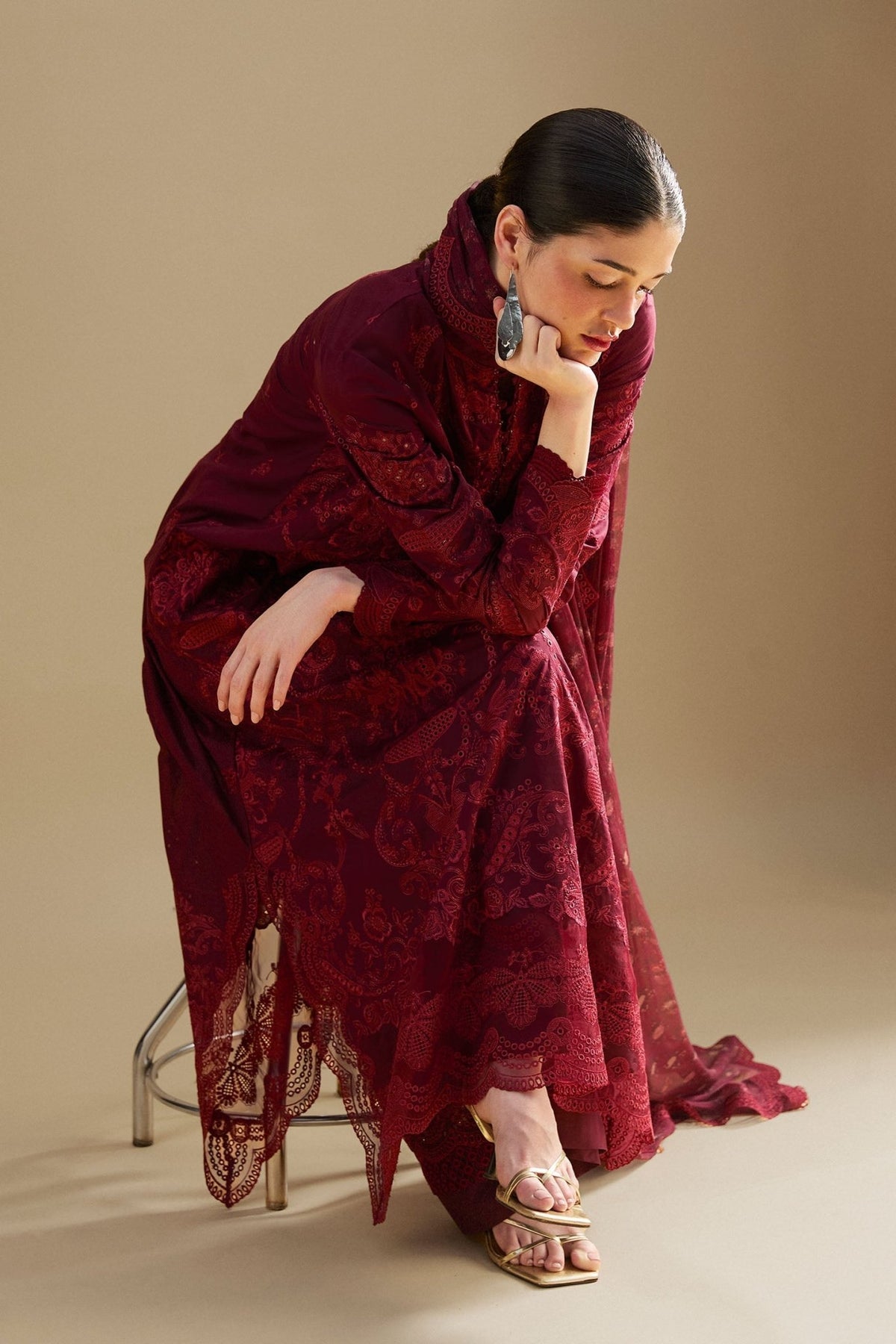 Zara Shahjahan | Satori 25 | Sei-9A-Brand:Zara Shahjahan-Type:Ladies Clothes-Maroon-Lawn-House of Maryam- Buy in UK, USA