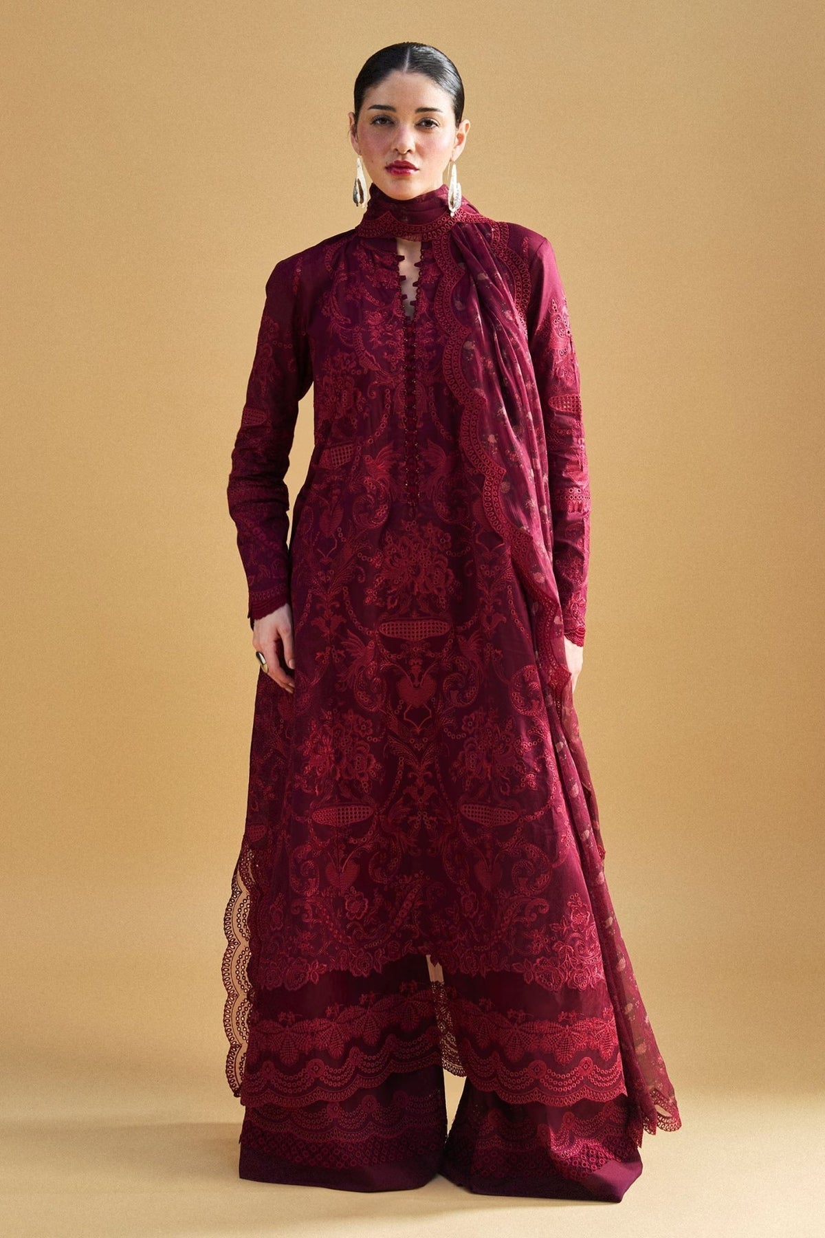 Zara Shahjahan | Satori 25 | Sei-9A-Brand:Zara Shahjahan-Type:Ladies Clothes-Maroon-Lawn-House of Maryam- Buy in UK, USA