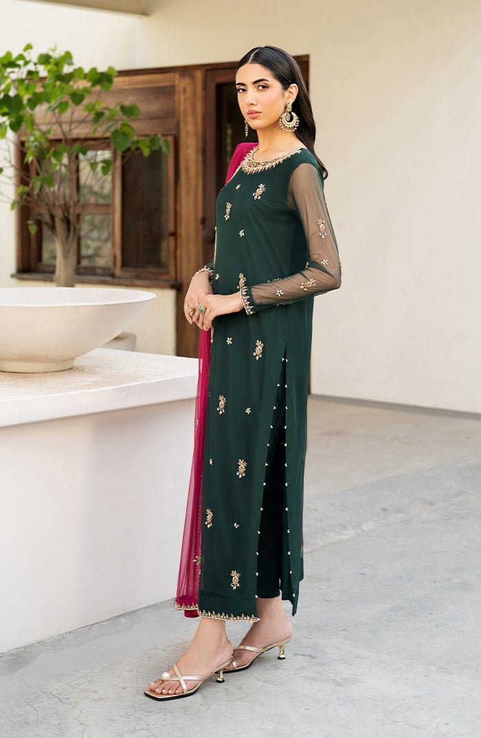 Zarif | Arzou Luxe | RAYA-Brand:Zarif-Type:Ladies Clothes-Net-Dark Green-House of Maryam- Buy in UK, USA