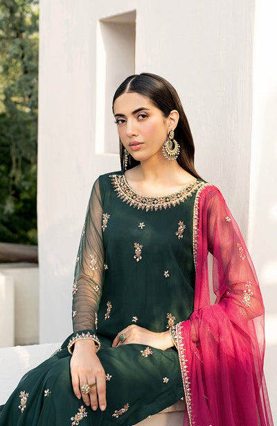 Zarif | Arzou Luxe | RAYA-Brand:Zarif-Type:Ladies Clothes-Net-Dark Green-House of Maryam- Buy in UK, USA