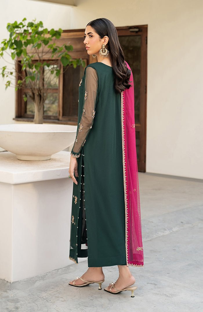Zarif | Arzou Luxe | RAYA-Brand:Zarif-Type:Ladies Clothes-Net-Dark Green-House of Maryam- Buy in UK, USA