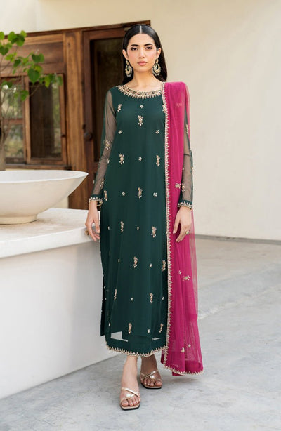 Zarif | Arzou Luxe | RAYA-Brand:Zarif-Type:Ladies Clothes-Net-Dark Green-House of Maryam- Buy in UK, USA