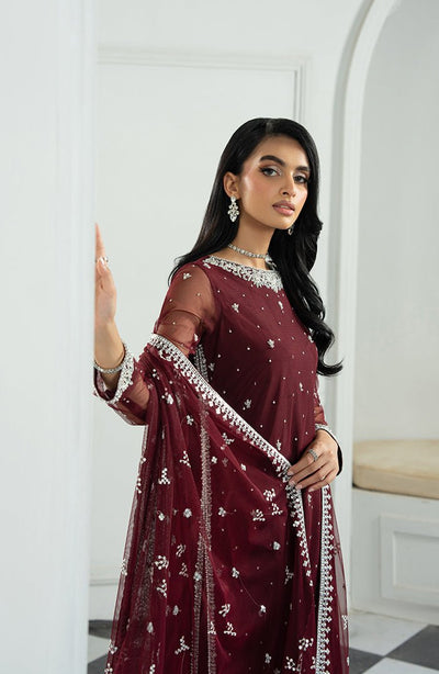 Zarif | Arzou Luxe | SOLENA-Brand:Zarif-Type:Ladies Clothes-Maroon-Net-House of Maryam- Buy in UK, USA