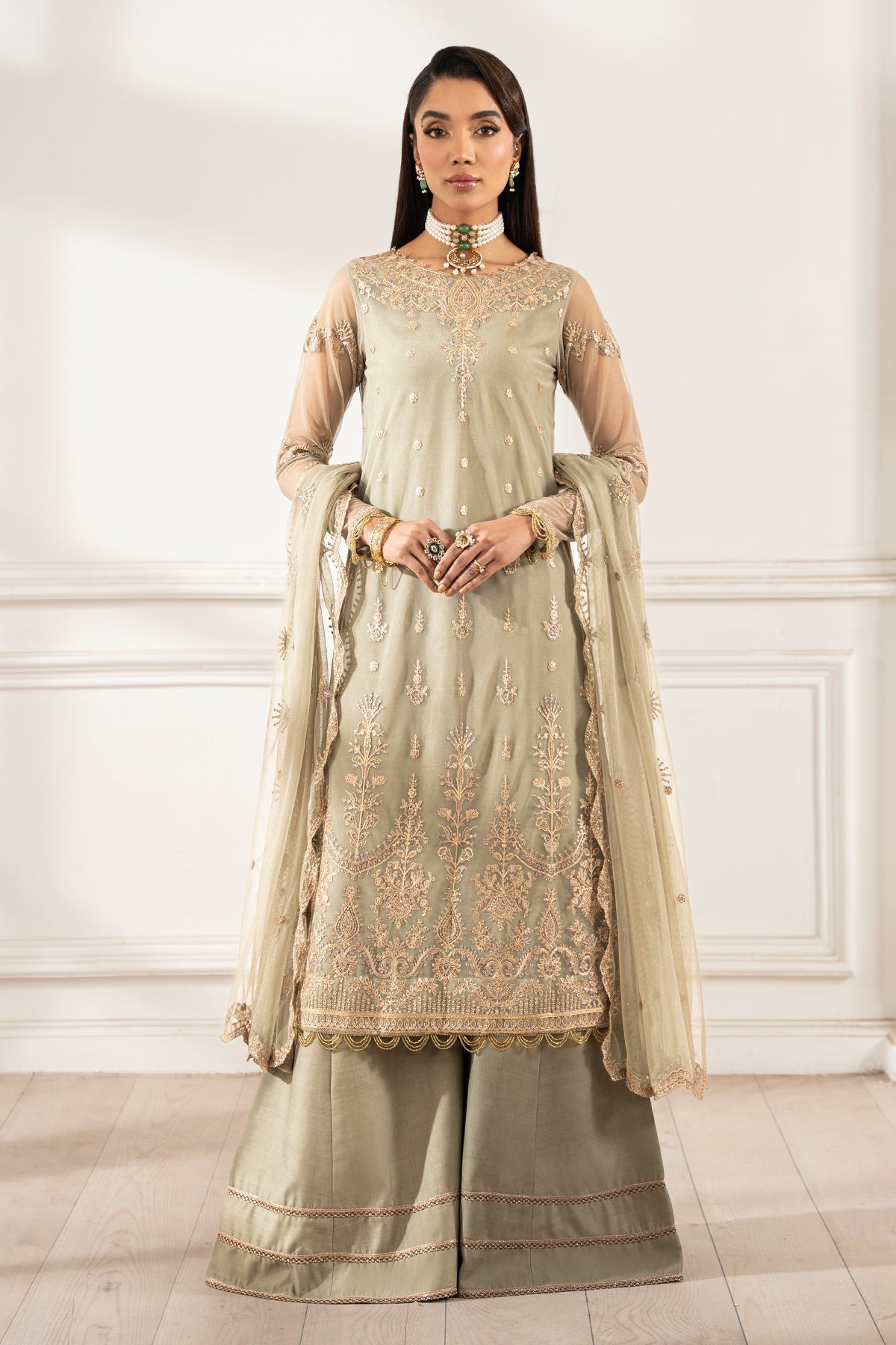 Zarif | Heer Formals | Z-01 LEILA-Brand:Zarif-Type:Ladies Clothes-Green-Net-House of Maryam- Buy in UK, USA