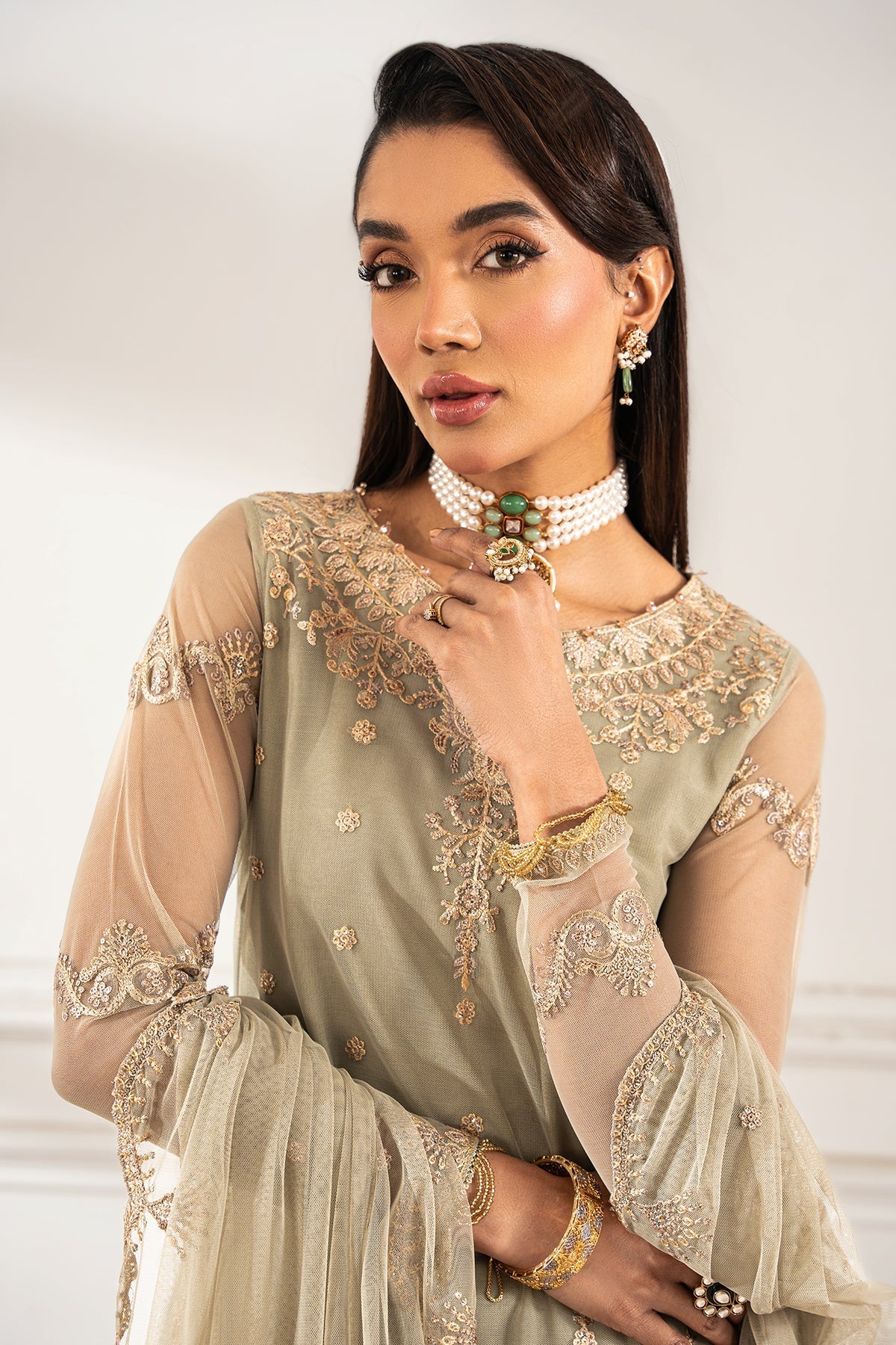 Zarif | Heer Formals | Z-01 LEILA-Brand:Zarif-Type:Ladies Clothes-Green-Net-House of Maryam- Buy in UK, USA