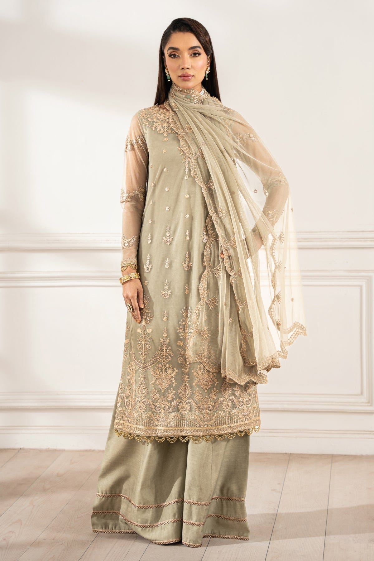 Zarif | Heer Formals | Z-01 LEILA-Brand:Zarif-Type:Ladies Clothes-Green-Net-House of Maryam- Buy in UK, USA