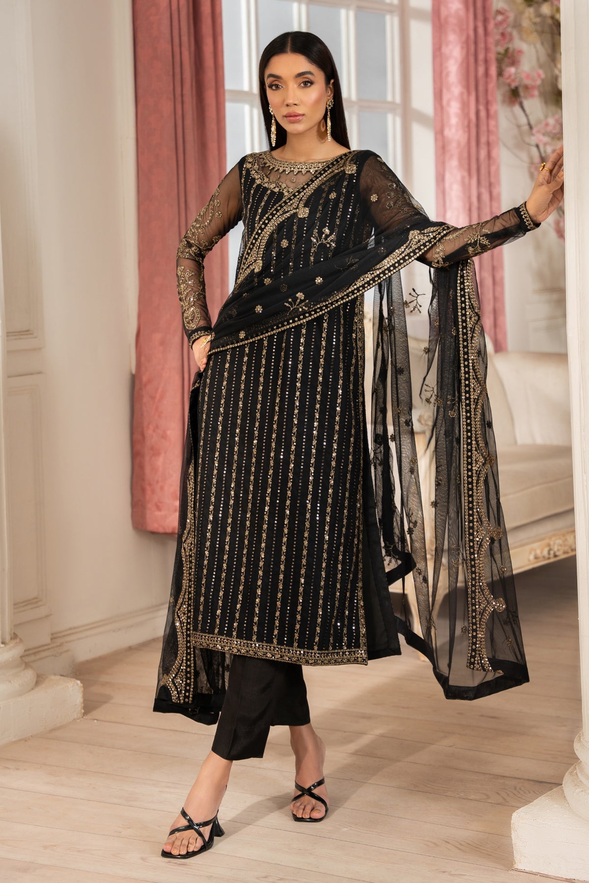 Zarif | Heer Formals | Z-02 YASNA-Brand:Zarif-Type:Ladies Clothes-Black-Net-House of Maryam- Buy in UK, USA