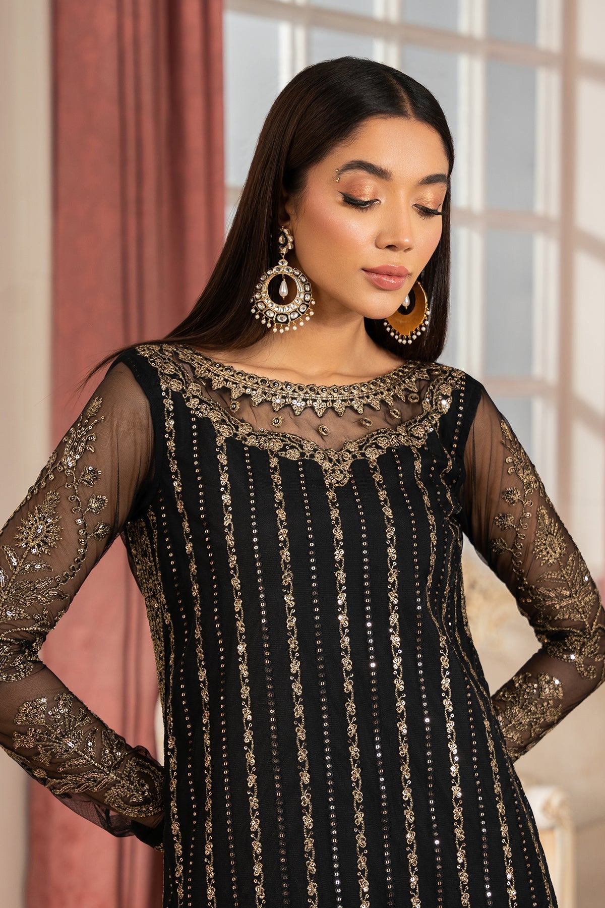 Zarif | Heer Formals | Z-02 YASNA-Brand:Zarif-Type:Ladies Clothes-Black-Net-House of Maryam- Buy in UK, USA