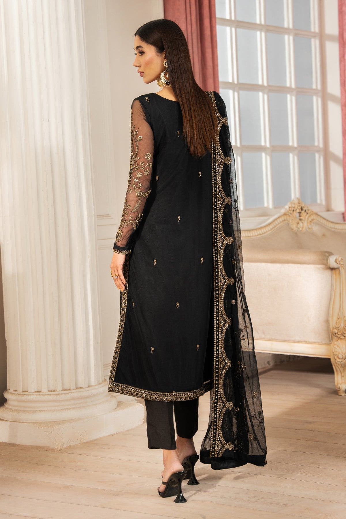 Zarif | Heer Formals | Z-02 YASNA-Brand:Zarif-Type:Ladies Clothes-Black-Net-House of Maryam- Buy in UK, USA