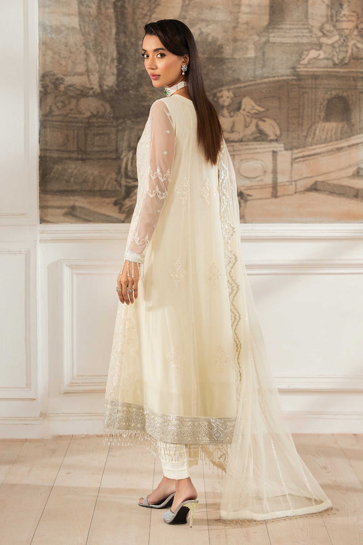 Zarif | Heer Formals | Z-03 AYDA-Brand:Zarif-Type:Ladies Clothes-Ivory-Net-House of Maryam- Buy in UK, USA