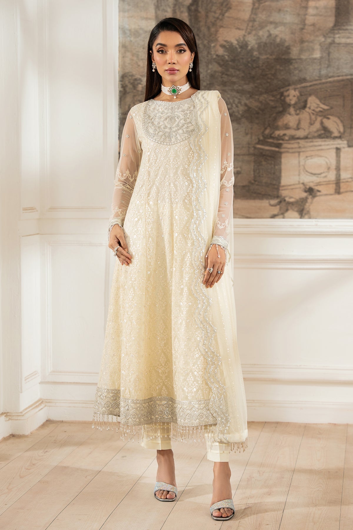 Zarif | Heer Formals | Z-03 AYDA-Brand:Zarif-Type:Ladies Clothes-Ivory-Net-House of Maryam- Buy in UK, USA