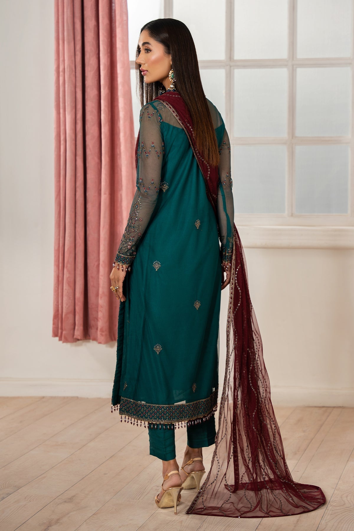 Zarif | Heer Formals | Z-06 NUHA-Brand:Zarif-Type:Ladies Clothes-Dark Teal-Net-House of Maryam- Buy in UK, USA