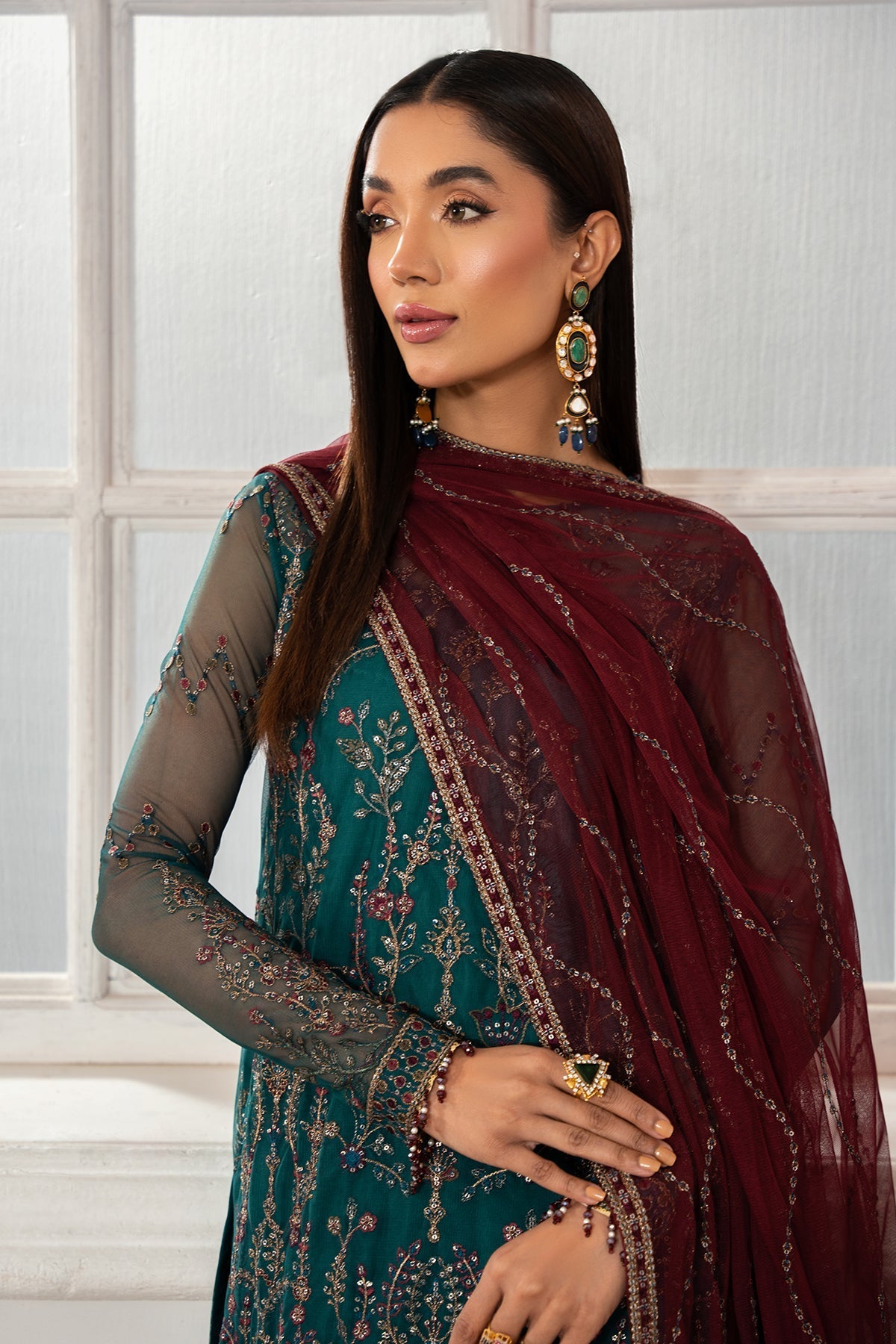 Zarif | Heer Formals | Z-06 NUHA-Brand:Zarif-Type:Ladies Clothes-Dark Teal-Net-House of Maryam- Buy in UK, USA