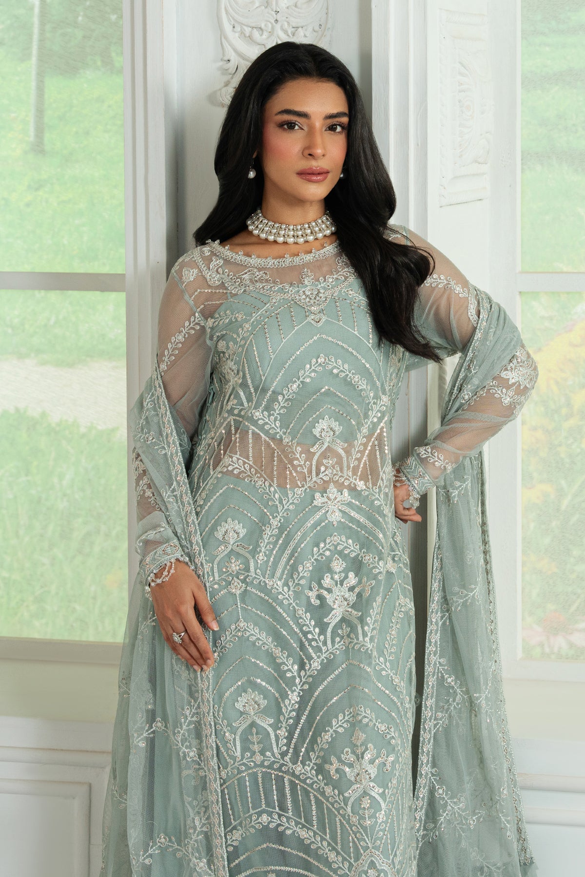 Zarif | Inara Formals | ZRI-01 RUHYA-Brand:Zarif-Type:Ladies Clothes-Ice Blue-Net-House of Maryam- Buy in UK, USA