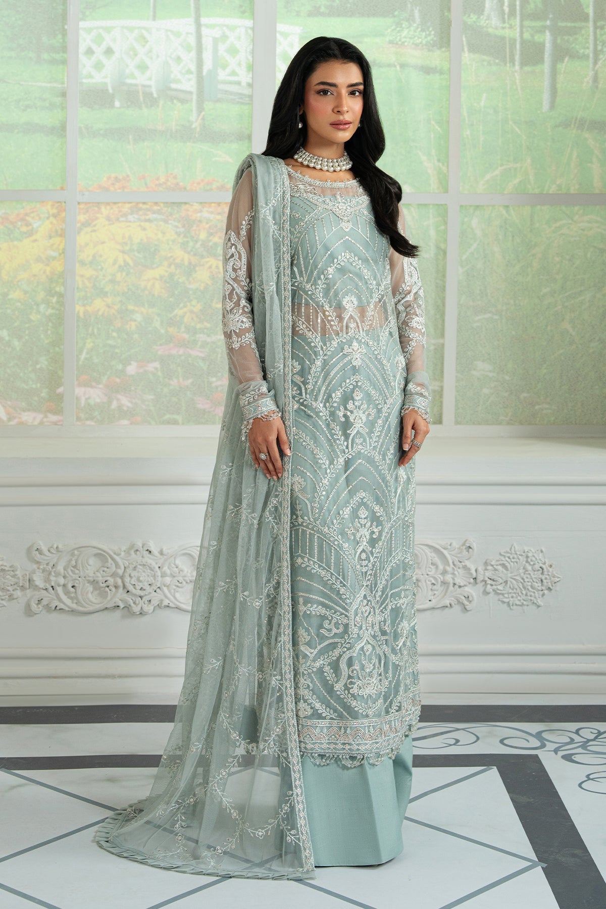 Zarif | Inara Formals | ZRI-01 RUHYA-Brand:Zarif-Type:Ladies Clothes-Ice Blue-Net-House of Maryam- Buy in UK, USA
